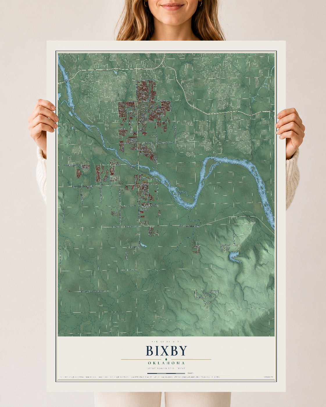 Map of Bixby, Oklahoma, 24 x 36 inch unframed archival matte print