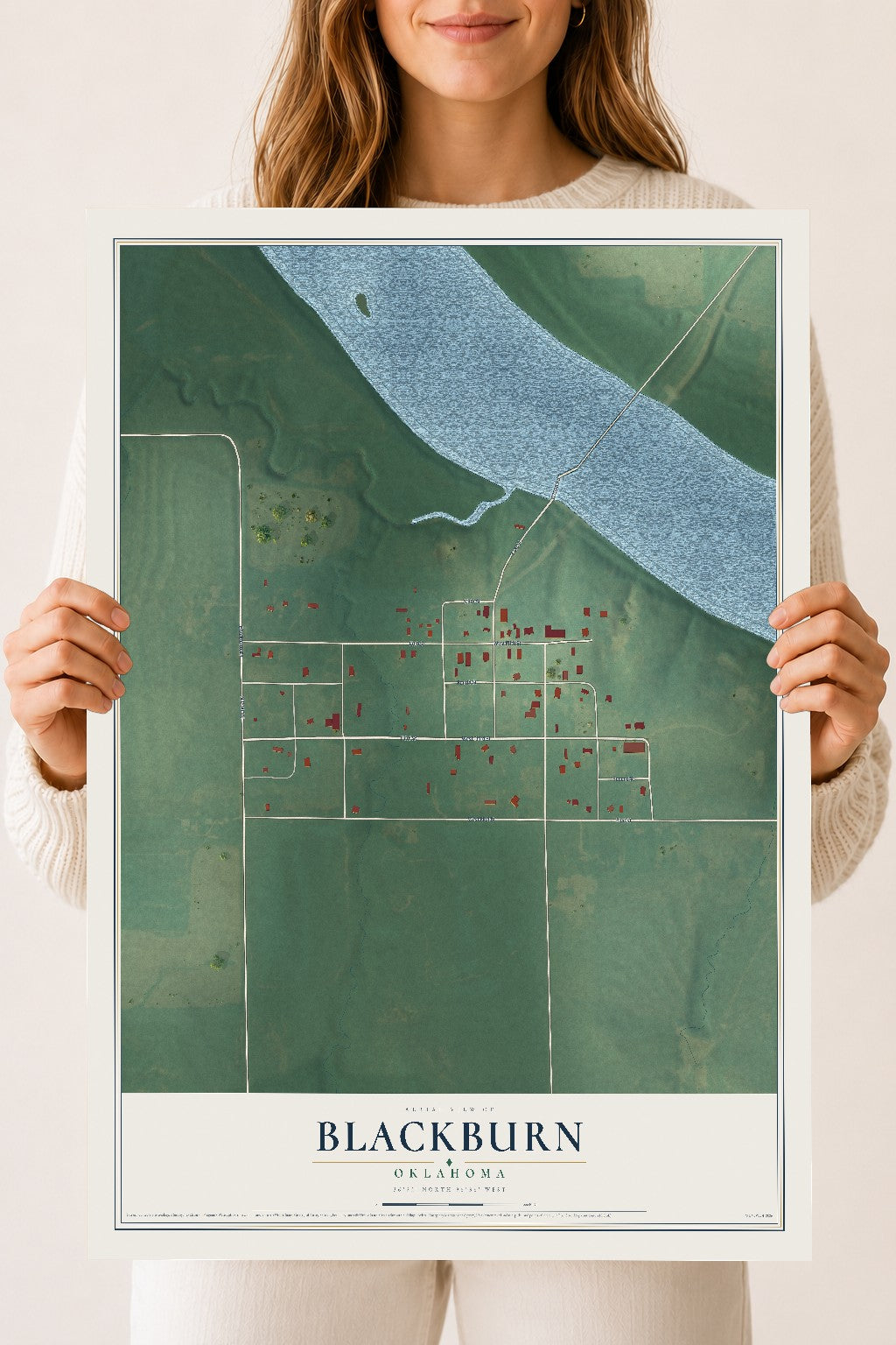 Map of Blackburn, Oklahoma, 18 x 24 inch unframed archival matte print
