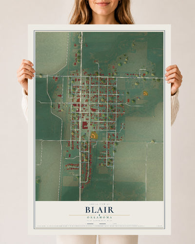 Map of Blair, Oklahoma, 24 x 36 inch unframed archival matte print