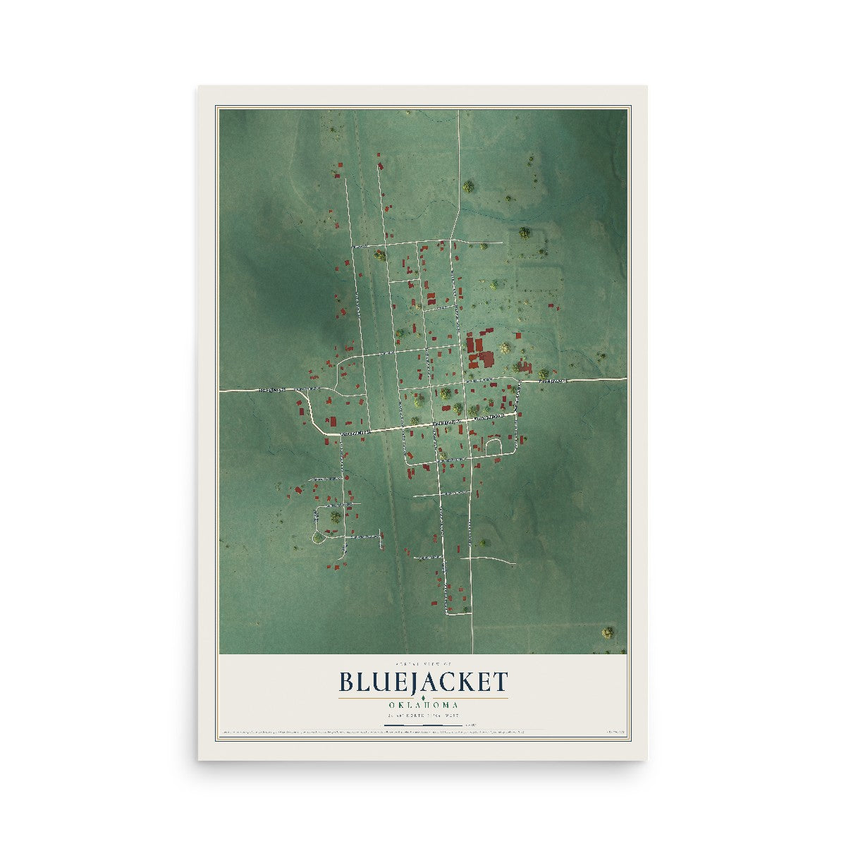 Map of Bluejacket, Oklahoma, 12 x 18 inch unframed archival matte print