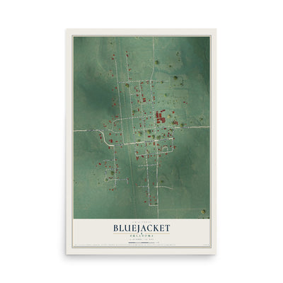 Map of Bluejacket, Oklahoma, 12 x 18 inch unframed archival matte print