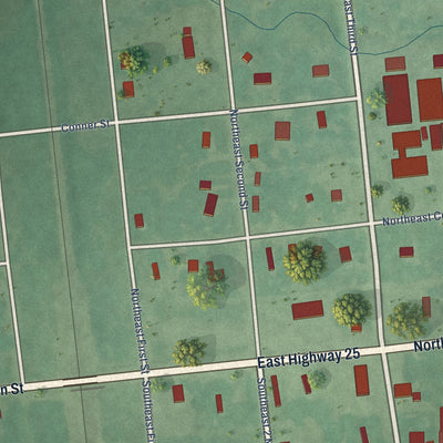 Close-up of the map of Bluejacket, Oklahoma print showing street and building detail