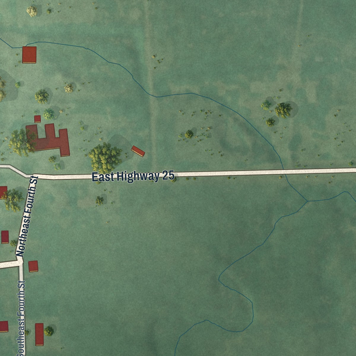 Second close-up of the map of Bluejacket, Oklahoma print showing more streets and buildings