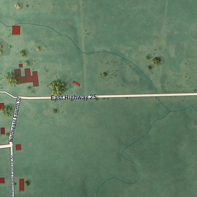 Second close-up of the map of Bluejacket, Oklahoma print showing more streets and buildings