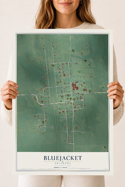 Map of Bluejacket, Oklahoma, 18 x 24 inch unframed archival matte print
