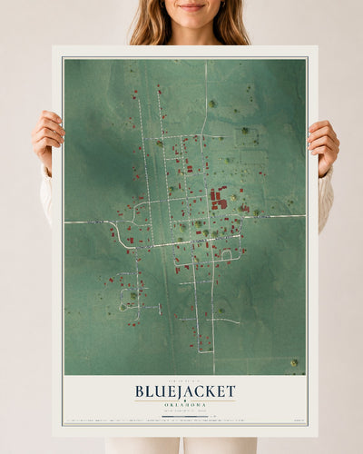 Map of Bluejacket, Oklahoma, 24 x 36 inch unframed archival matte print