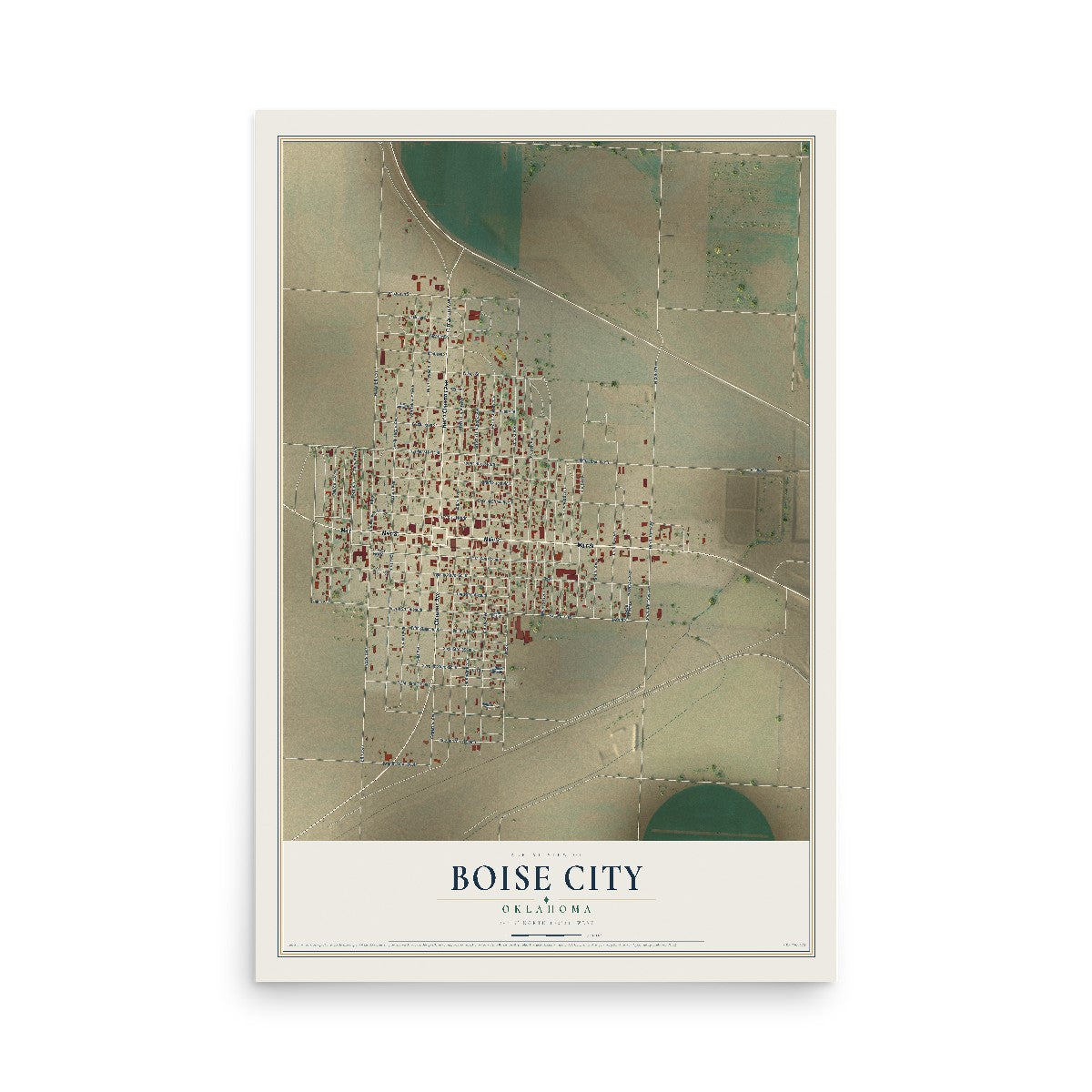 Map of Boise City, Oklahoma, 12 x 18 inch unframed archival matte print