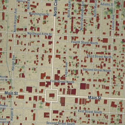 Close-up of the map of Boise City, Oklahoma print showing street and building detail
