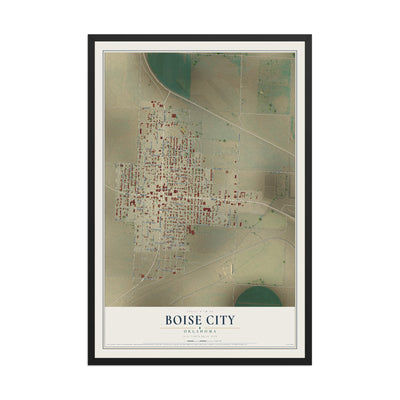 Map of Boise City, Oklahoma, 12 x 18 inch print in a black wood frame