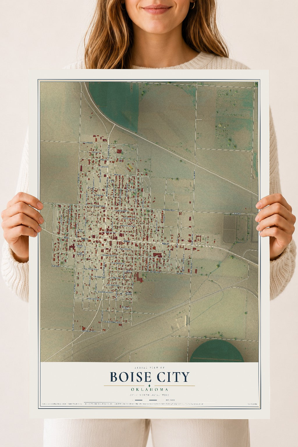 Map of Boise City, Oklahoma, 18 x 24 inch unframed archival matte print