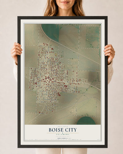 Map of Boise City, Oklahoma, 24 x 36 inch print in a black wood frame