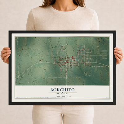 Map of Bokchito, Oklahoma, 12 x 18 inch print in a black wood frame