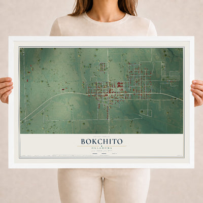 Map of Bokchito, Oklahoma, 18 x 24 inch print in a white wood frame