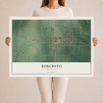 Map of Bokchito, Oklahoma, 24 x 36 inch unframed archival matte print
