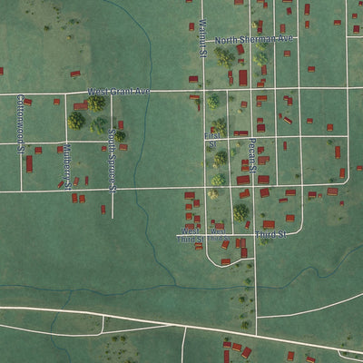 Close-up of the map of Boley, Oklahoma print showing street and building detail