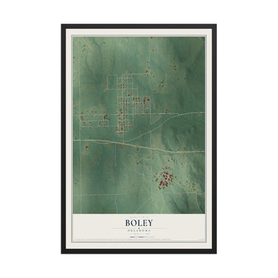 Map of Boley, Oklahoma, 12 x 18 inch print in a black wood frame