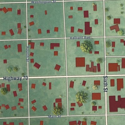 Close-up of the map of Boswell, Oklahoma print showing street and building detail