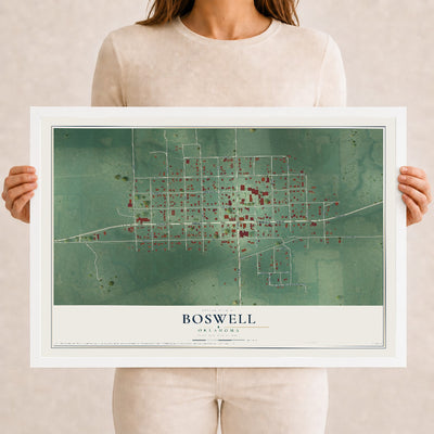 Map of Boswell, Oklahoma, 12 x 18 inch print in a white wood frame