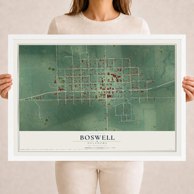 Map of Boswell, Oklahoma, 18 x 24 inch print in a white wood frame