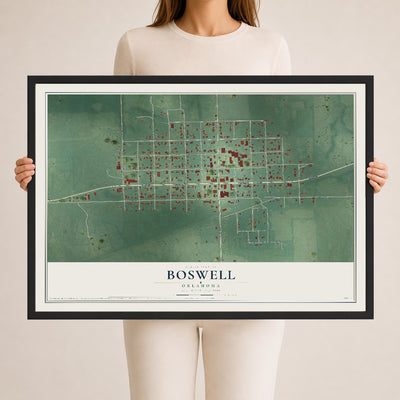 Map of Boswell, Oklahoma, 24 x 36 inch print in a black wood frame