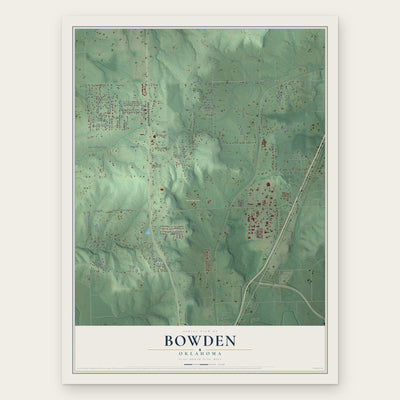 Bowden, Oklahoma map print, the full design