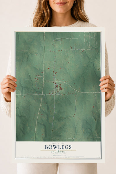 Map of Bowlegs, Oklahoma, 18 x 24 inch unframed archival matte print