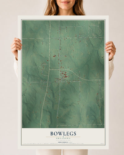Map of Bowlegs, Oklahoma, 24 x 36 inch unframed archival matte print