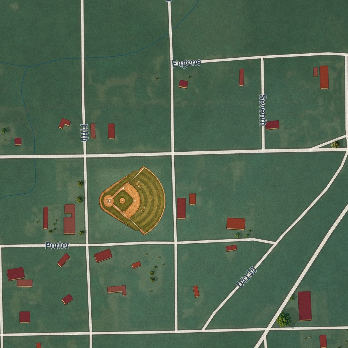 Second close-up of the map of Boynton, Oklahoma print showing more streets and buildings