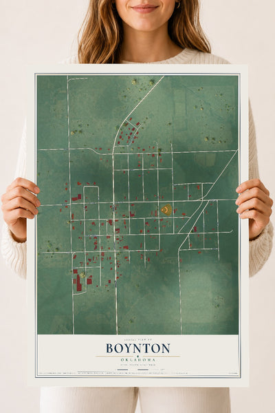 Map of Boynton, Oklahoma, 18 x 24 inch unframed archival matte print