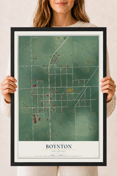 Map of Boynton, Oklahoma, 18 x 24 inch print in a black wood frame