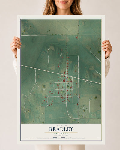 Map of Bradley, Oklahoma, 24 x 36 inch unframed archival matte print