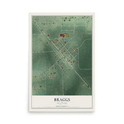 Map of Braggs, Oklahoma, 12 x 18 inch unframed archival matte print