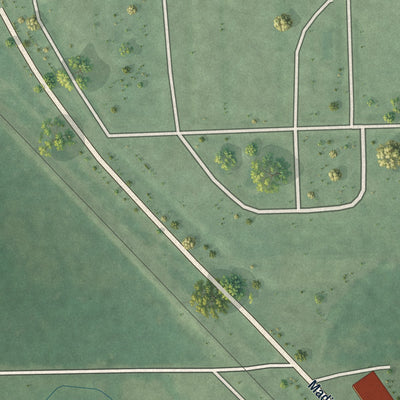 Second close-up of the map of Braggs, Oklahoma print showing more streets and buildings