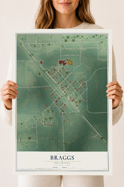 Map of Braggs, Oklahoma, 18 x 24 inch unframed archival matte print