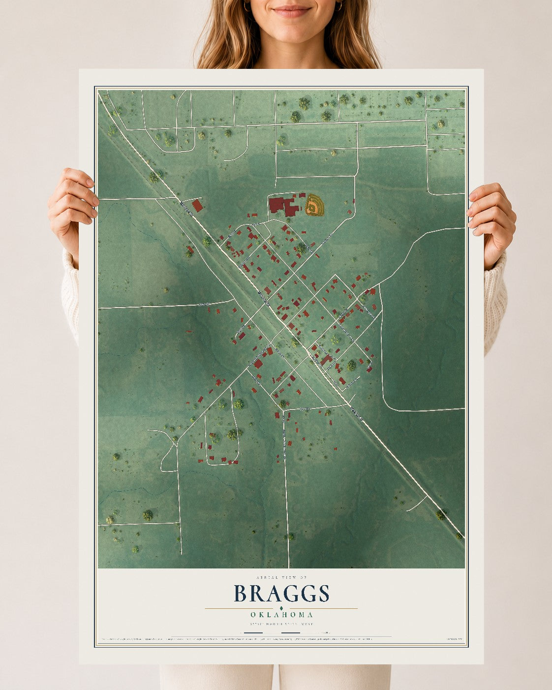 Map of Braggs, Oklahoma, 24 x 36 inch unframed archival matte print