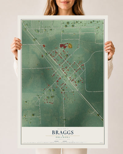 Map of Braggs, Oklahoma, 24 x 36 inch unframed archival matte print