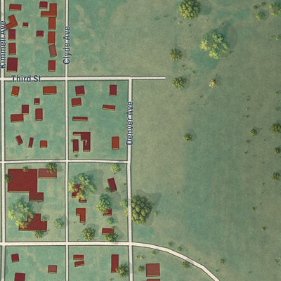 Close-up of the map of Braman, Oklahoma print showing street and building detail