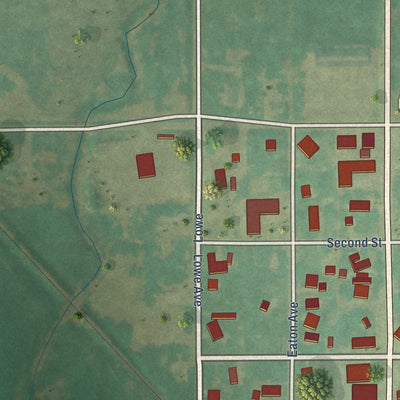 Second close-up of the map of Braman, Oklahoma print showing more streets and buildings