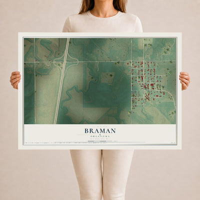 Map of Braman, Oklahoma, 24 x 36 inch unframed archival matte print