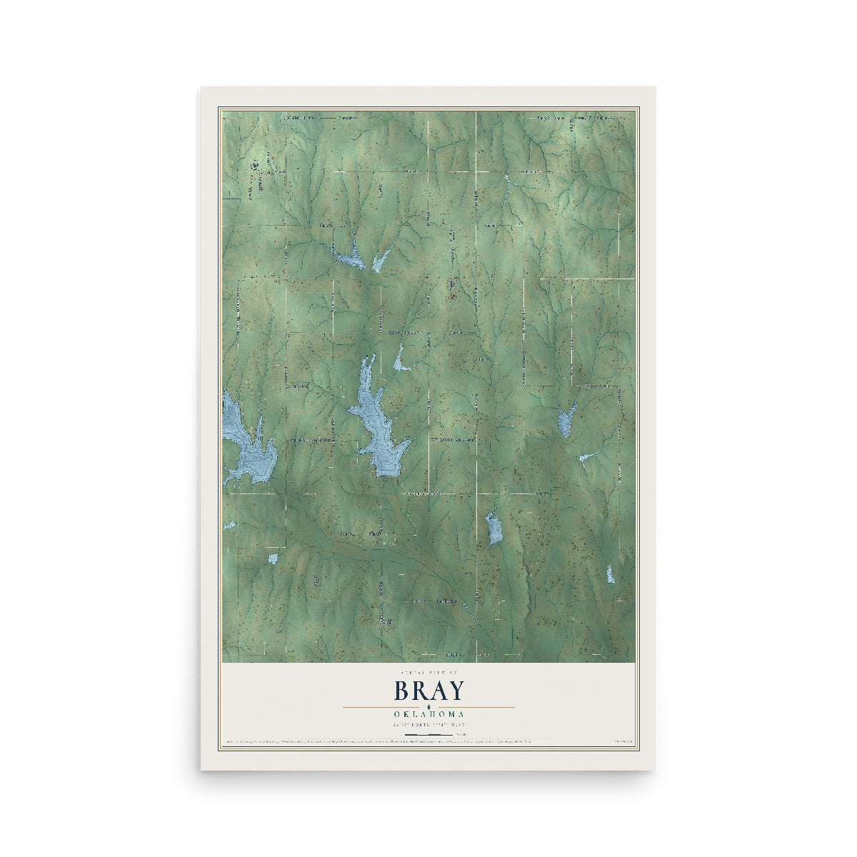 Map of Bray, Oklahoma, 12 x 18 inch unframed archival matte print
