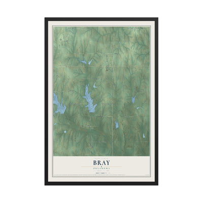 Map of Bray, Oklahoma, 12 x 18 inch print in a black wood frame