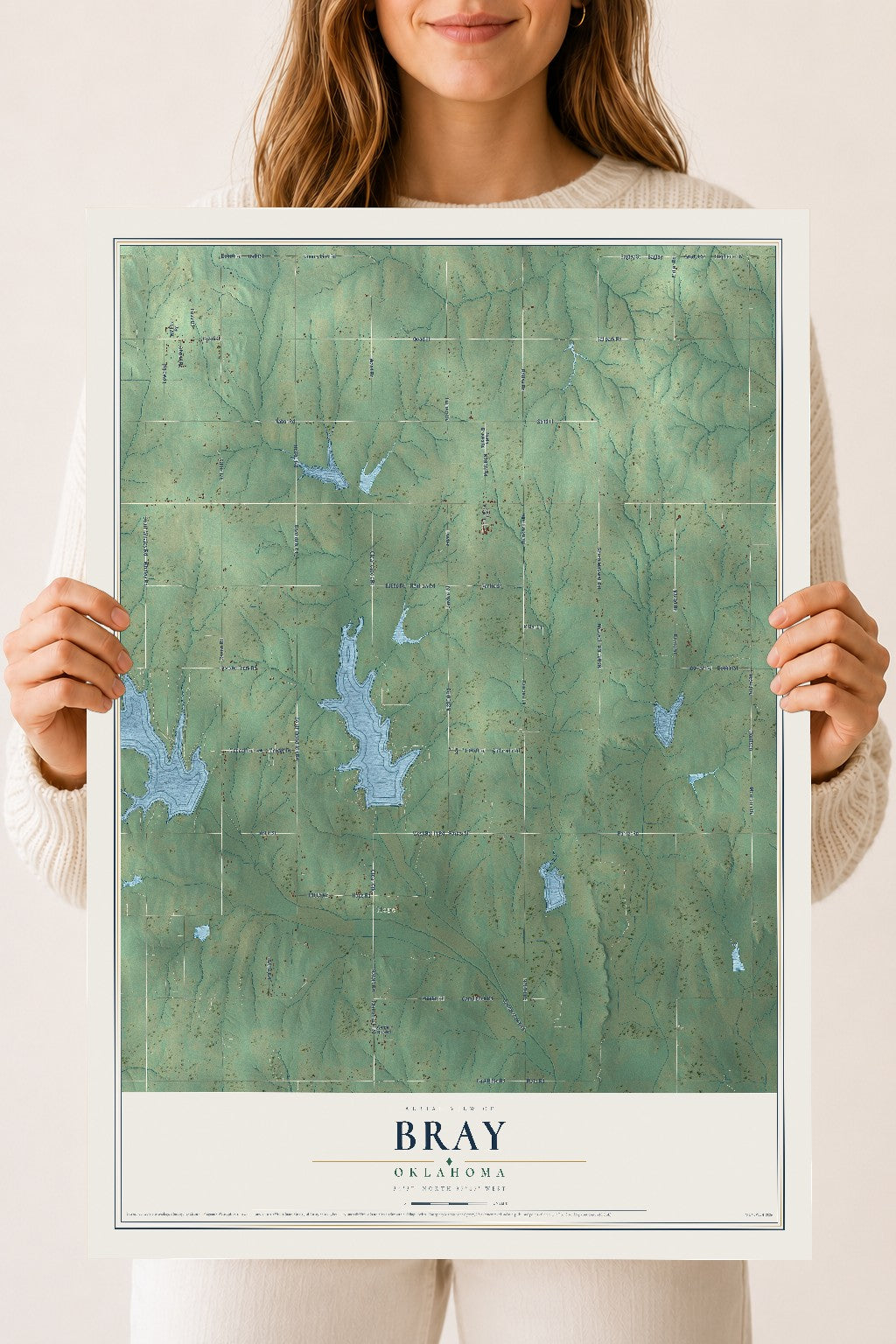 Map of Bray, Oklahoma, 18 x 24 inch unframed archival matte print