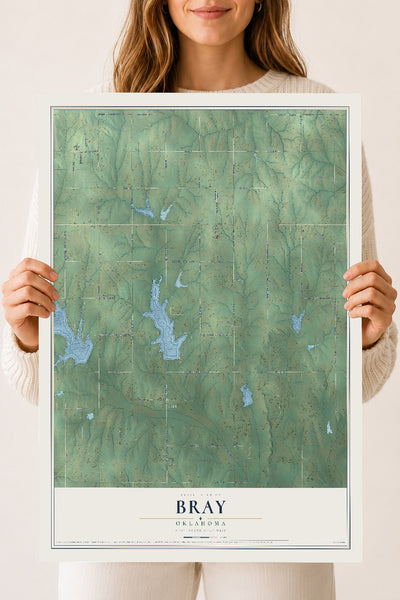 Map of Bray, Oklahoma, 18 x 24 inch unframed archival matte print