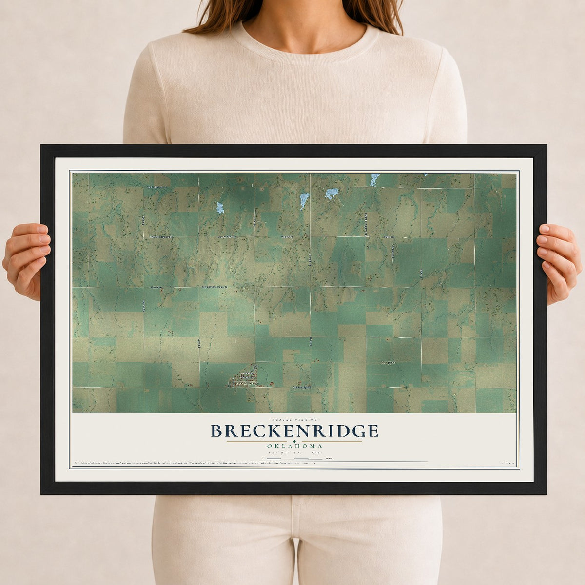 Map of Breckenridge, Oklahoma, 12 x 18 inch print in a black wood frame