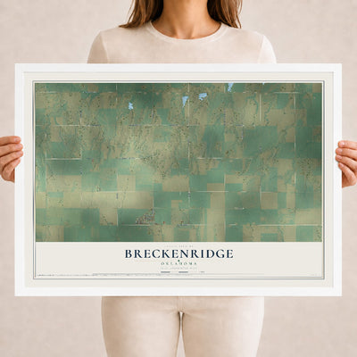 Map of Breckenridge, Oklahoma, 18 x 24 inch print in a white wood frame