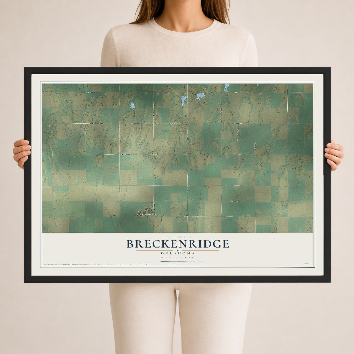 Map of Breckenridge, Oklahoma, 24 x 36 inch print in a black wood frame