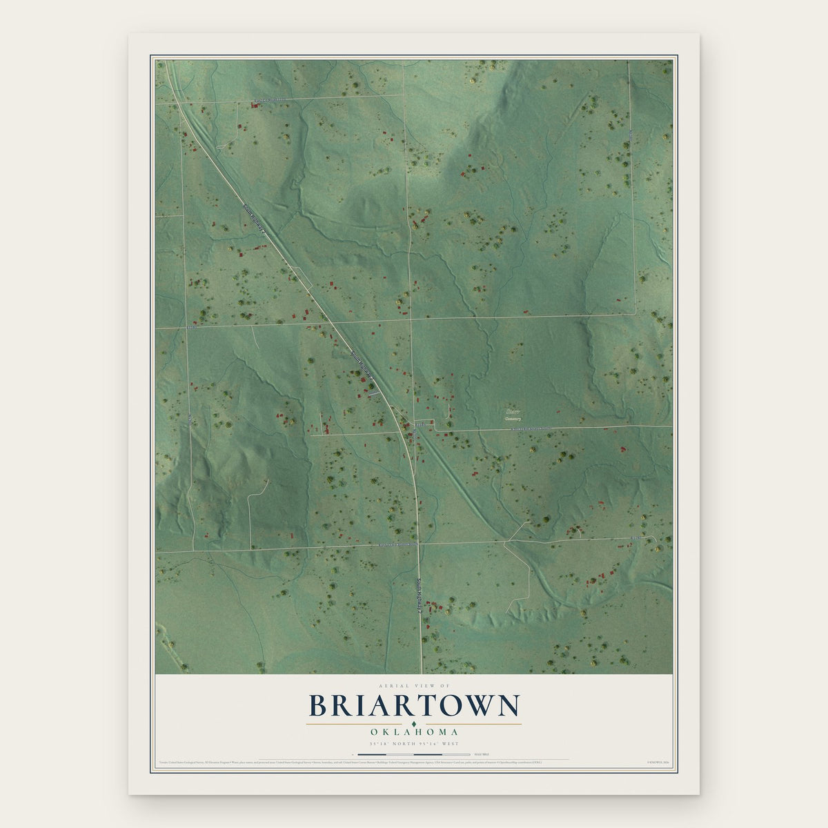 Briartown, Oklahoma map print, the full design