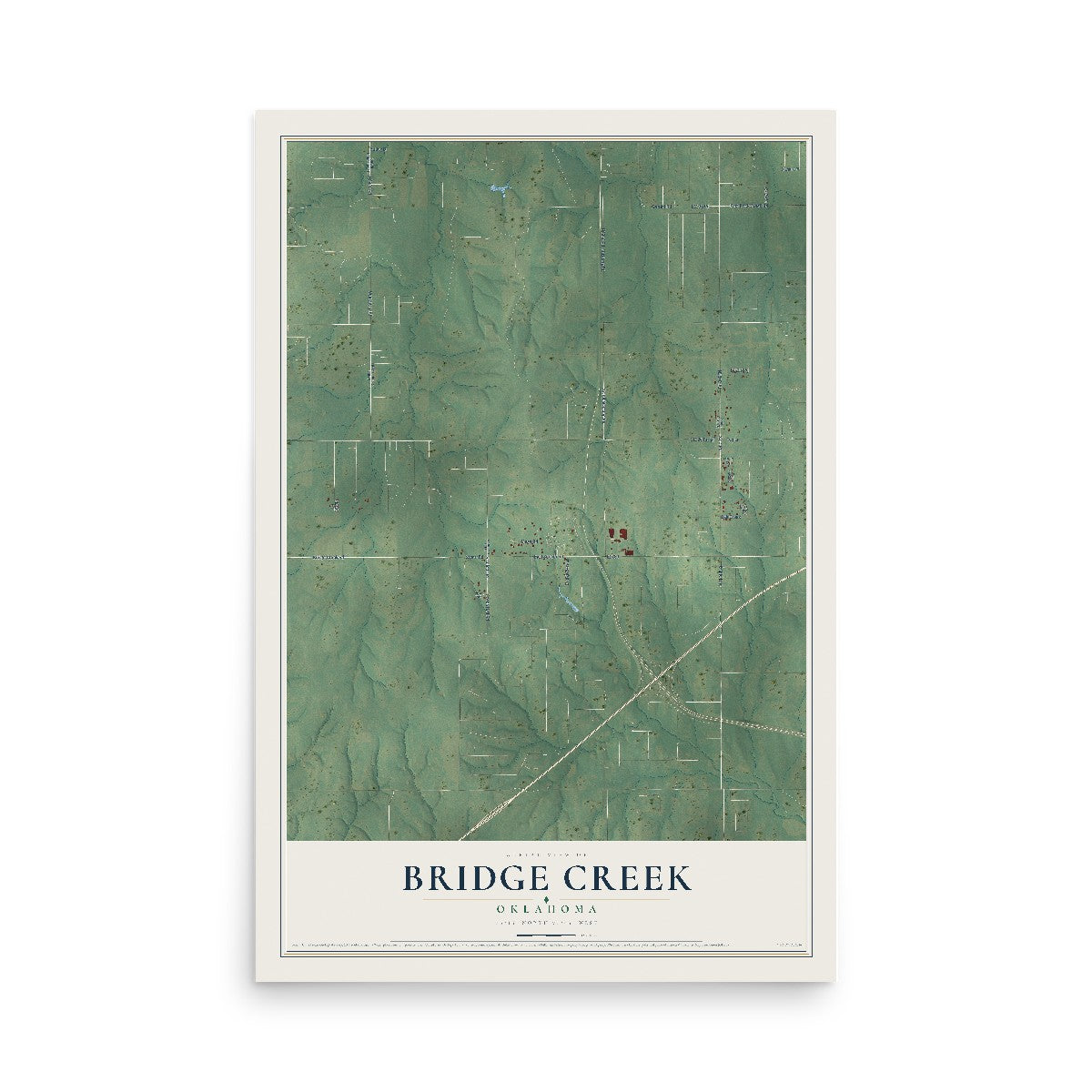 Map of Bridge Creek, Oklahoma, 12 x 18 inch unframed archival matte print
