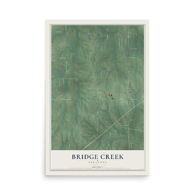 Map of Bridge Creek, Oklahoma, 12 x 18 inch unframed archival matte print