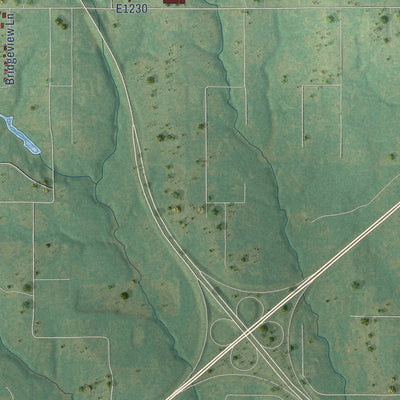 Close-up of the map of Bridge Creek, Oklahoma print showing street and building detail